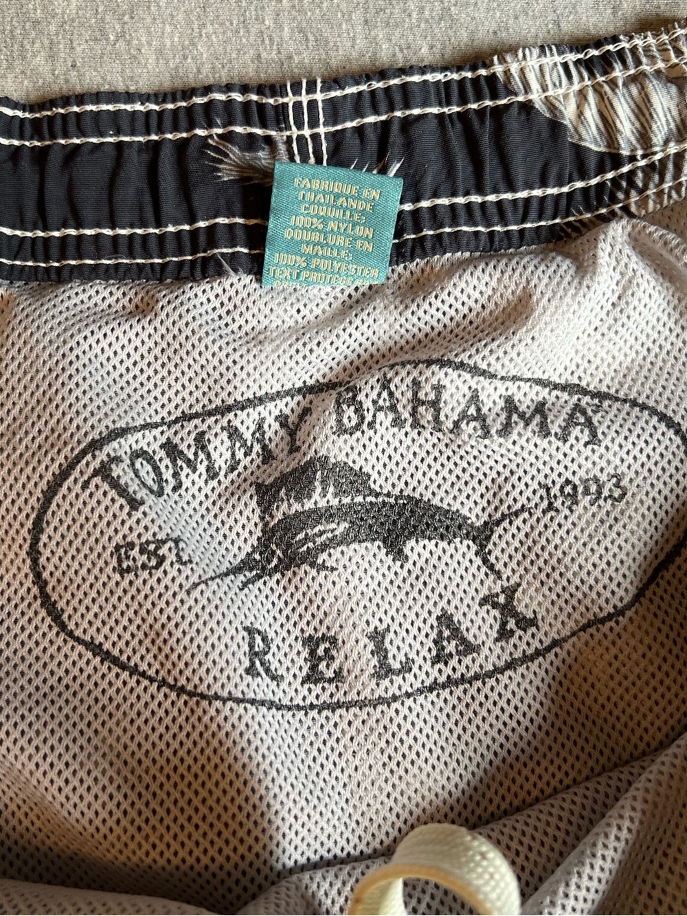 Tommy Bahama Black and White Palm-Print Swim Trunks - Picture 5 of 5